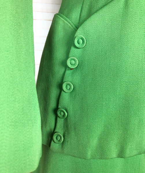 Stunning Apple Green Gabardine 1940s Suit With Button Details