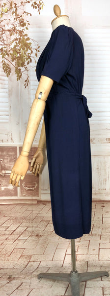 Rare 1930s Navy Blue Crepe Adjustable Maternity Wrap Dress By Blessed Event