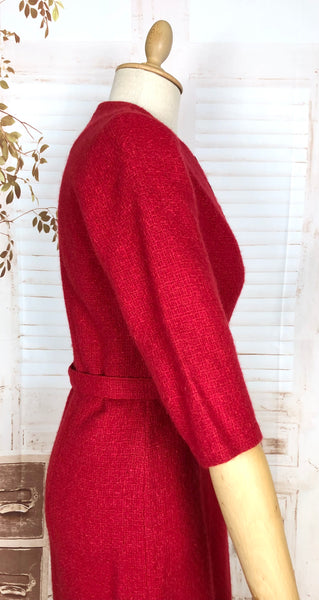 Rare Red Wool Late 1940s / Early 1950s Dress By Hollywood Premiere