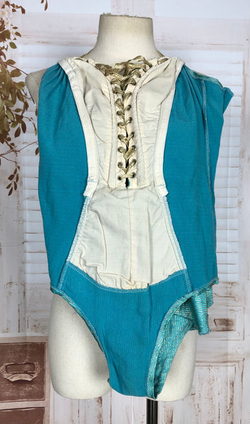 Incredible Original 1950s Turquoise And Hold Lurex Swimsuit Playsuit