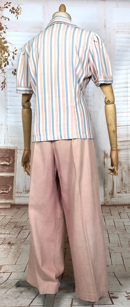 Super Rare Original Late 1930s / Early 1940s Volup Vintage Pink Candy Striped Denim Pant Suit By Edwin Blu Surf