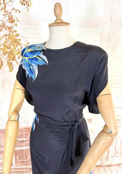 Exceptional 1940s Rayon Full Length Hawaiian Dress With Large Tropical Print