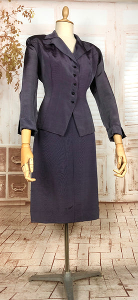 Amazing Blue Striped Rayon Faille 1940s Suit Volup Capable