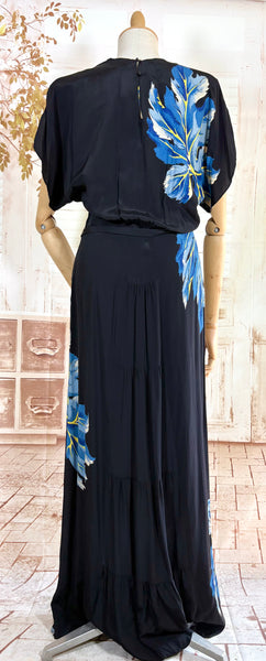 Exceptional 1940s Rayon Full Length Hawaiian Dress With Large Tropical Print