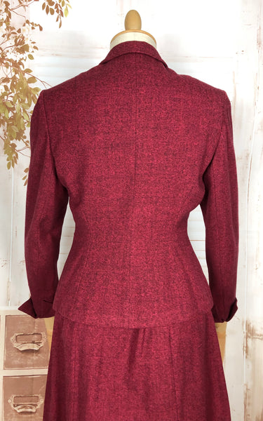 Striking Red Tweed 1940s Vintage Skirt Suit