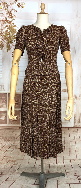 Super Rare 1930s Vintage Abstract Printed Brown Rayon Skirt Suit