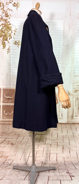 Stunning 1940s Navy Blue Boucle Swing Coat
