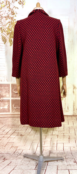 Fabulous Late 1940s Red And Black Check Coat By Betty Rose