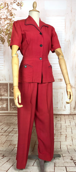 Exceptionally Rare Original 1940s Red Pant Suit By Hobbies Sportwear