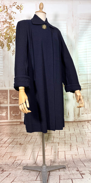 Stunning 1940s Navy Blue Boucle Swing Coat