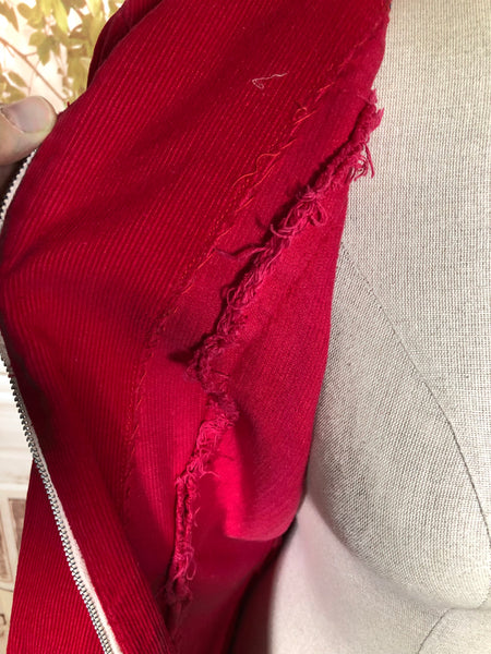 Amazing Lipstick Red 1940s Corduroy Zip Front Dress