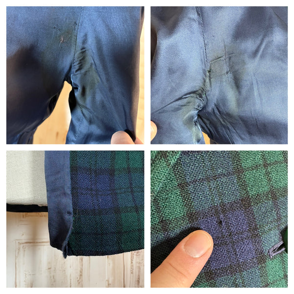 Green and Blue Tartan Plaid 1940s Blazer
