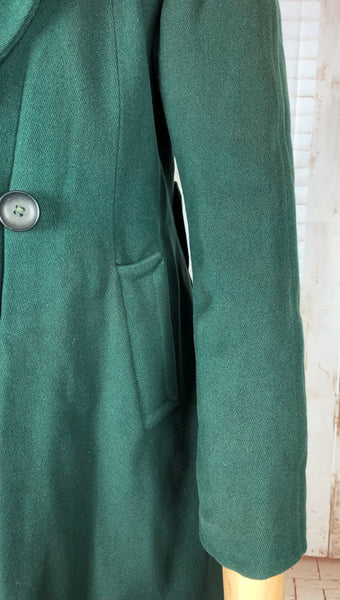 Stunning Forest Green Original 1940s Belted Princess Coat