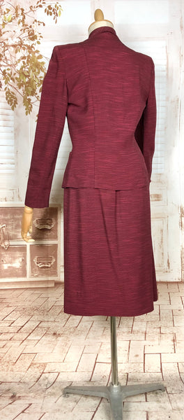 Stunning 1940s Striped Red Faille Suit By Lampl