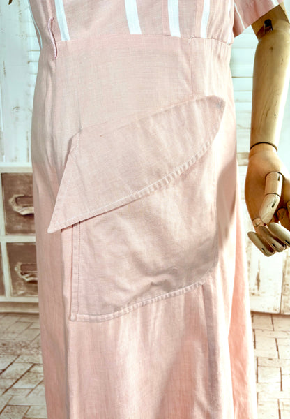 Pale Pink Striped Volup 1940s Day Dress by Westover Wearables