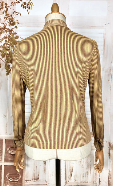 Incredible Original 1930s Vintage Mustard Yellow And Mauve Striped Rayon Jersey Blouse