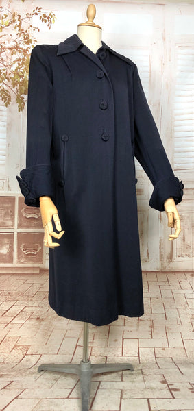 Exquisite Original 1940s Volup Vintage Navy Blue Swing Coat With Beautiful Button Details