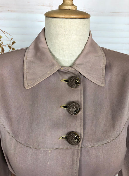 Exceptional Pale Lilac 1940s Belt Through Gabardine Swing Coat