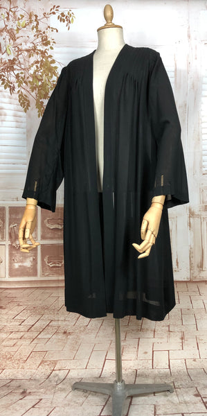 1930s Lightweight Black Crepe Coat with Pintuck and Open Work Detailing