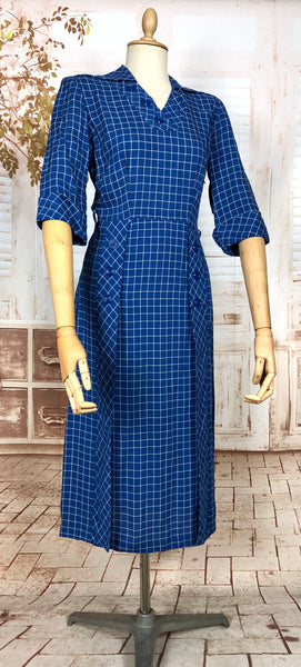 Fabulous Royal Blue Plaid 1940s Vintage Day Dress