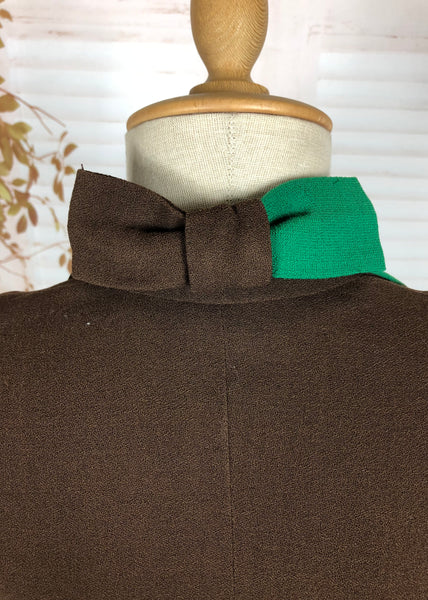 Stunning Original 1940s Vintage Green And Brown Colour Block Suit