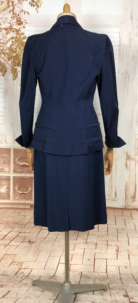 Beautiful Navy Blue Double Breasted 1940s Suit With Tiered Waist