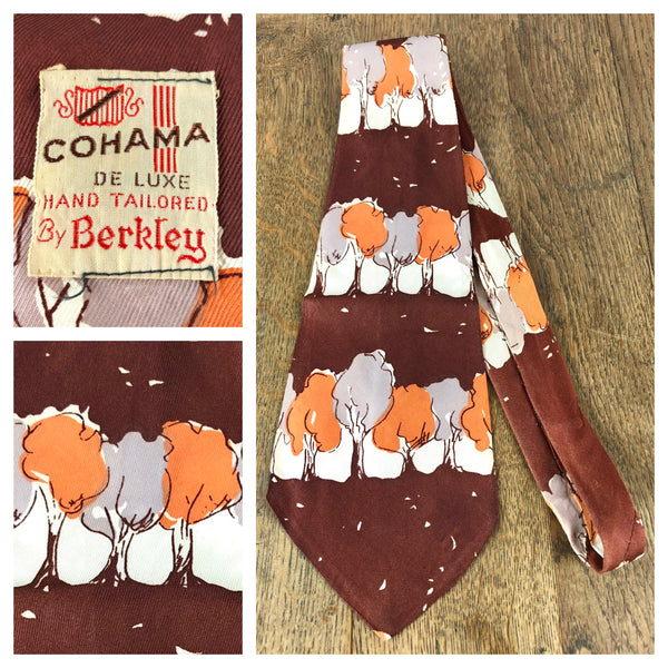 1940s Brown, Orange & Lilac Grey Novelty American Rayon Swing Tie – Cohama De Luxe