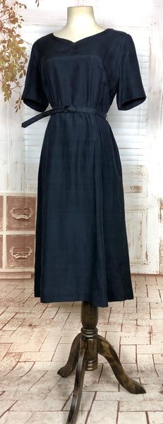 Gorgeous Original Late 1940s Vintage Navy Blue Silk Dress Suit