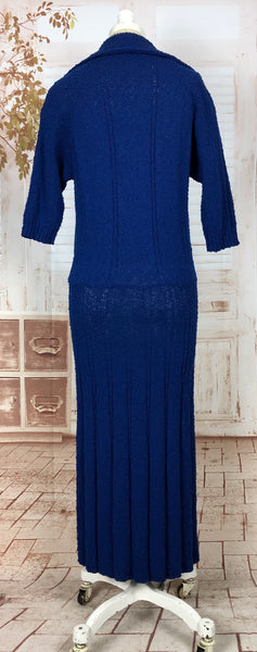 Wonderful Original 1940s Volup Vintage Electric Blue Nubby Boucle Knit Dress