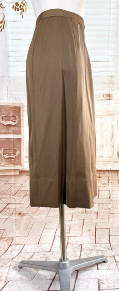 1940s Brown Gabardine Skirt Suit With Pocket Details