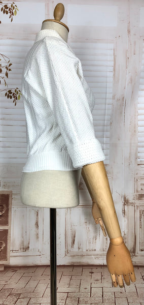 Gorgeous Original Early 1950s Vintage White Knit Cardigan