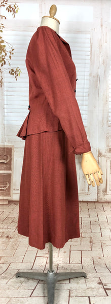 Incredible Original 1940s Vintage Rust Red Bustle Back Skirt Suit