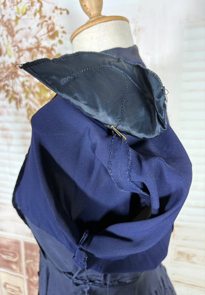 Exceptional 1940s Navy Blue Summer Suit With Pierced Peplum