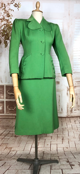 Stunning Apple Green Gabardine 1940s Suit With Button Details