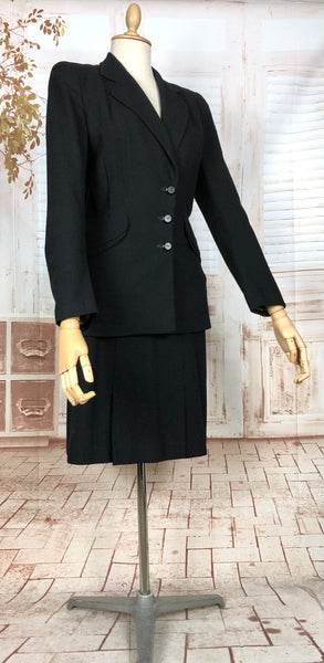 Stunning Original 1940s Vintage Black CC41 Utility Label Skirt Suit