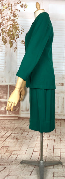 Amazing Original 1940s Vintage Emerald Green Gabardine Skirt Suit