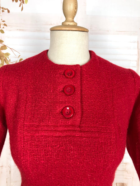 Rare Red Wool Late 1940s / Early 1950s Dress By Hollywood Premiere