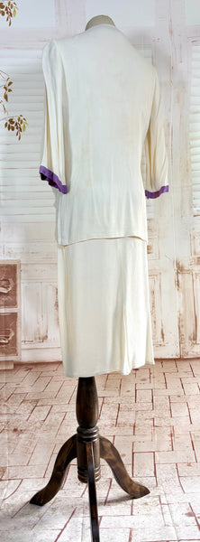 Rare White And Purple Colour Block 1930s Dress And Jacket Set