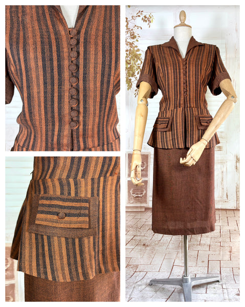Lightweight Wool 1940s Rust Brown Striped Volup Suit