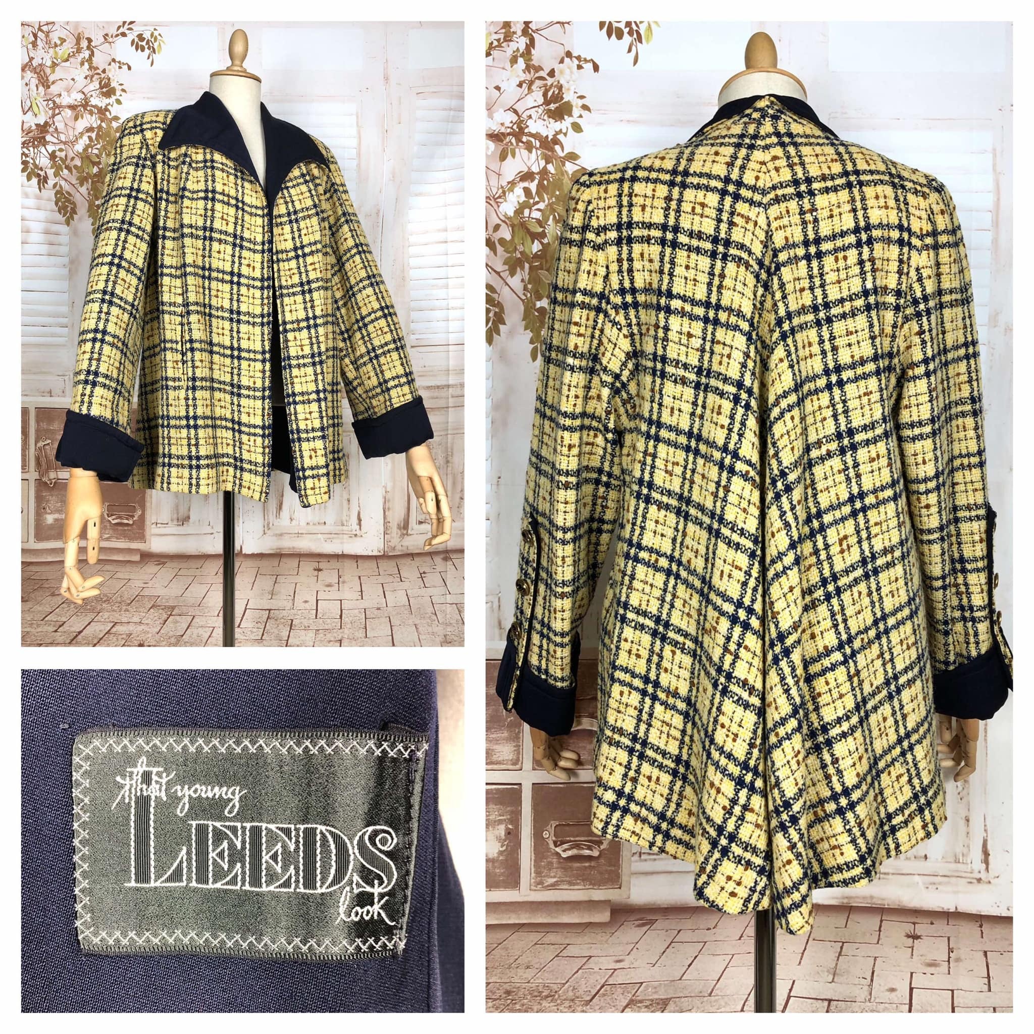 LAYAWAY PAYMENT 3 OF 3 - RESERVED FOR KELLY - Amazing Original 1940s Volup Mustard Yellow Plaid Swing Coat