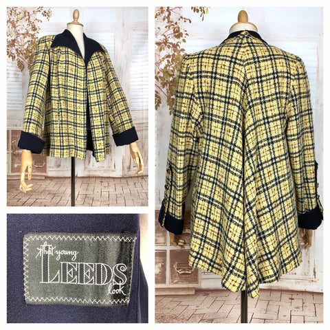 LAYAWAY PAYMENT 1 OF 3 - RESERVED FOR KELLY - Amazing Original 1940s Volup Mustard Yellow Plaid Swing Coat