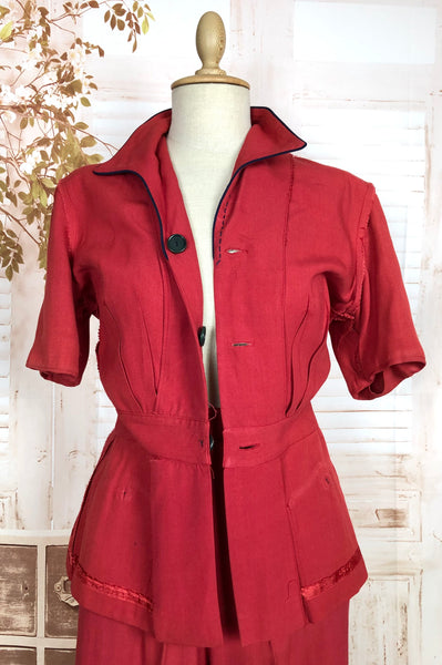 Exceptionally Rare Original 1940s Red Pant Suit By Hobbies Sportwear