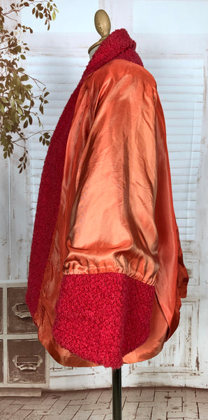 Fabulous Lipstick Red Late 1940s / Early 1950s Boucle Swing Coat