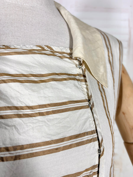 Amazing Cream and Brown Striped Silk 1920s Day Dress