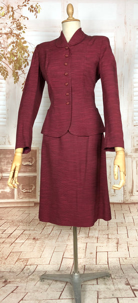 Stunning 1940s Striped Red Faille Suit By Lampl