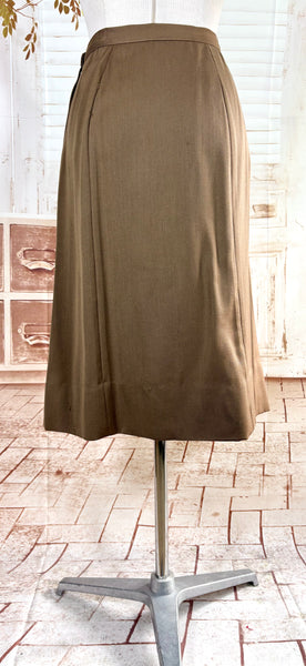 1940s Brown Gabardine Skirt Suit With Pocket Details