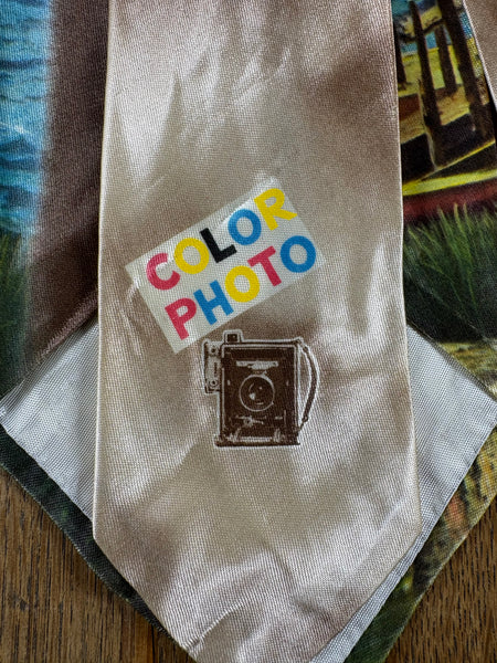 Incredible Rare 1940s / 1950a Photographic Sailing Tie By Color Photo