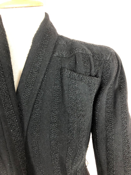 Amazing Original 1930s Black Skirt Suit With Textured Stripes