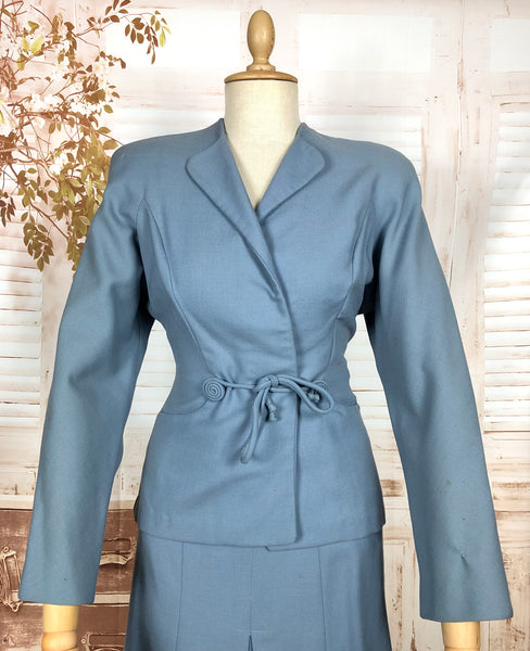 Stunning Periwinkle Blue 1940s Suit With Rouleau Waist Tie
