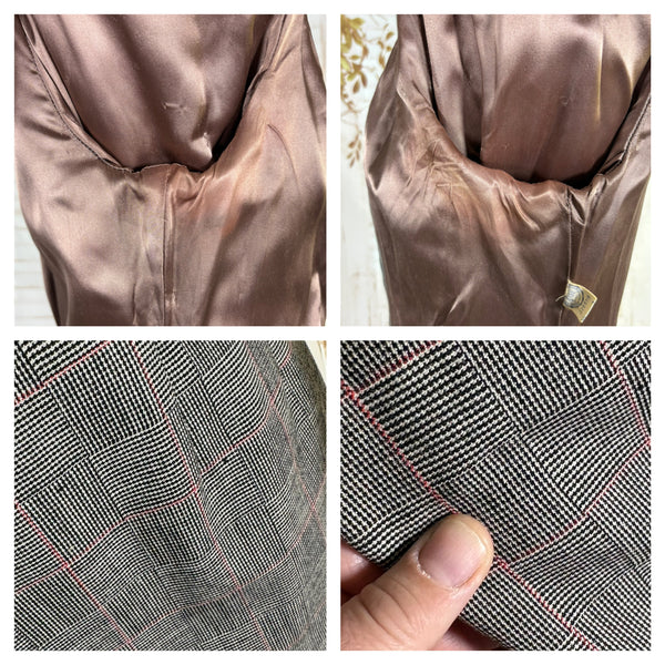 1940s Grey Checked Skirt Suit with Pink Overcheck & Button Detail
